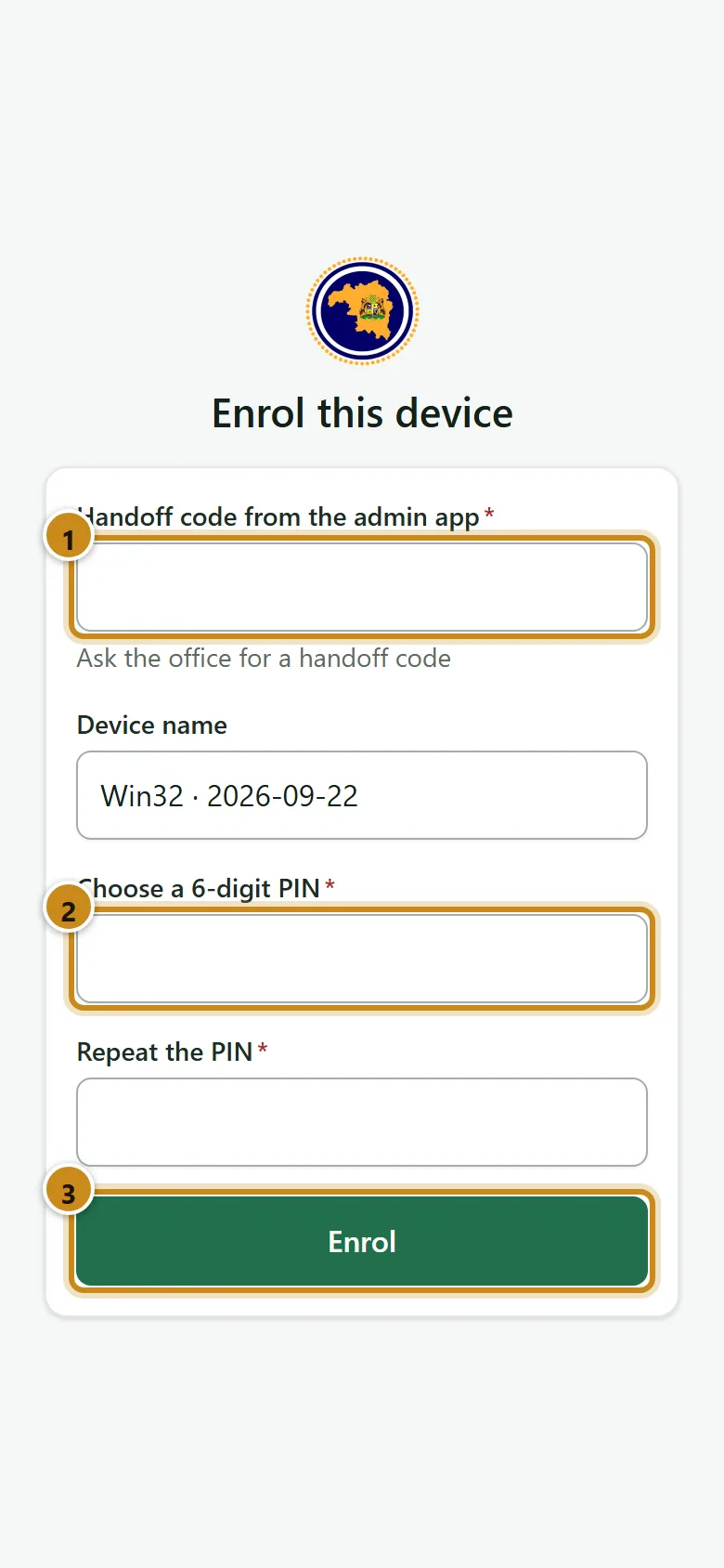 Enrol this device screen on the phone